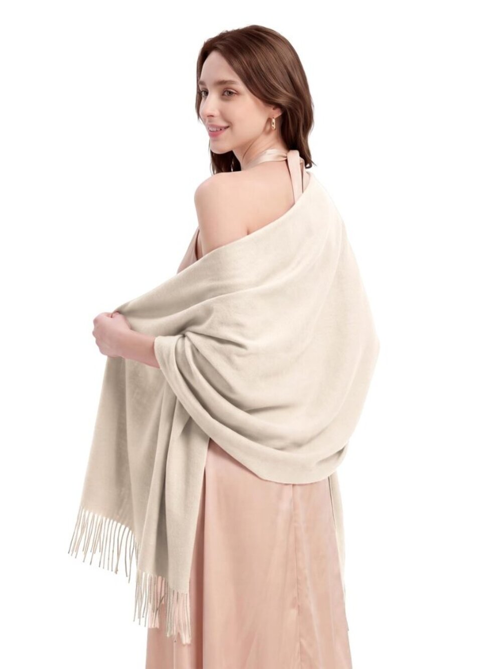 Women’s Merino Wool Pashmina Shawl Wrap, Soft Large Tassel Scarf